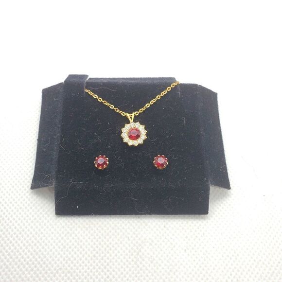 Avon Red & Gold Necklace & Earrings Set - Picture 1 of 4
